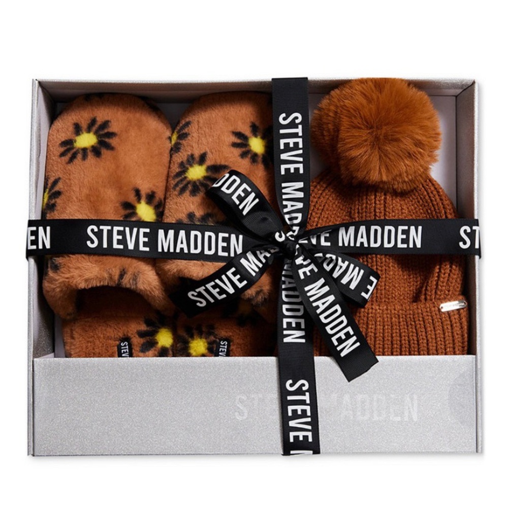 NWT. hat & slippers gift set. Steve Madden brown faux fur beanie & slippers
